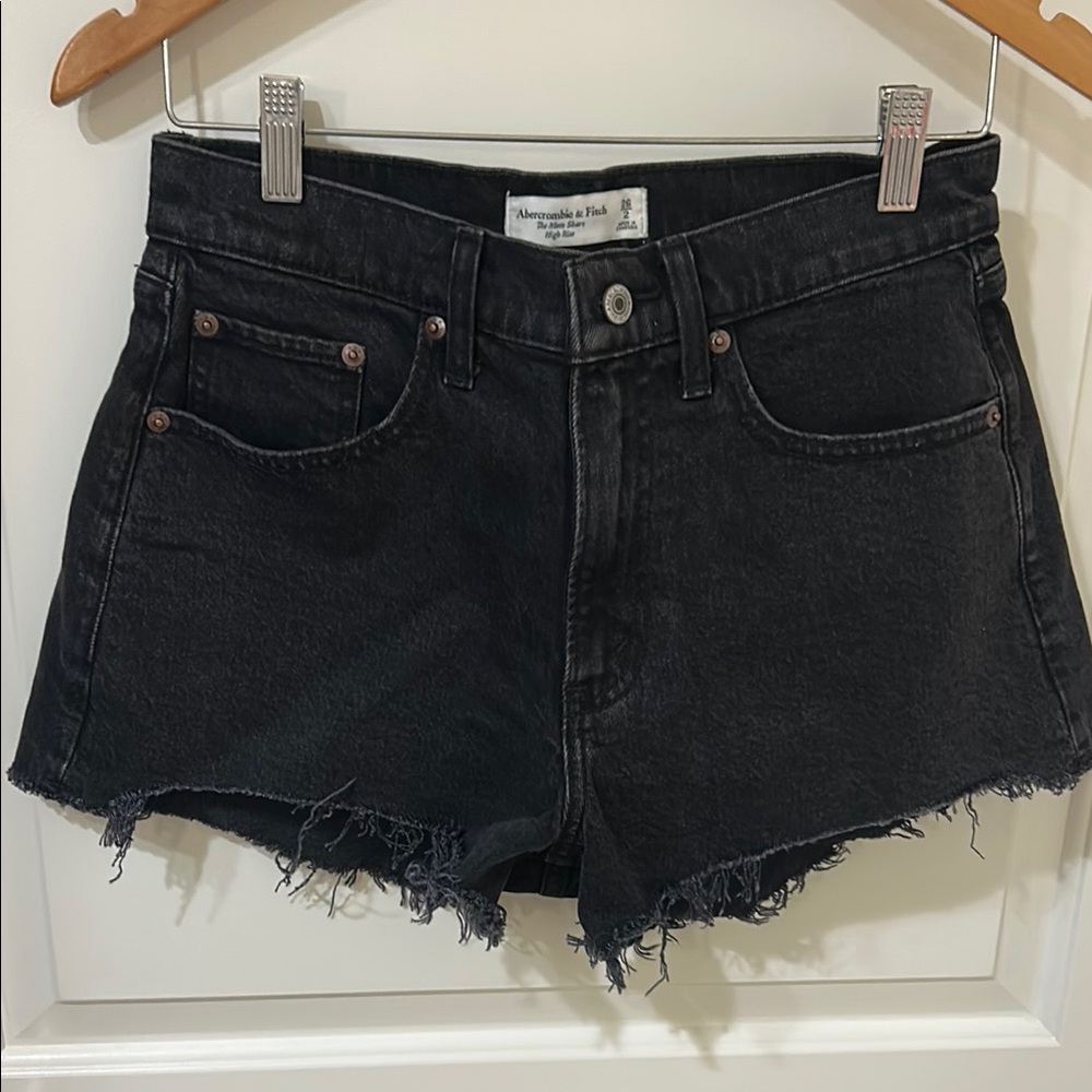 Abercrombie & Fitch Black Frayed Hem Denim Shorts